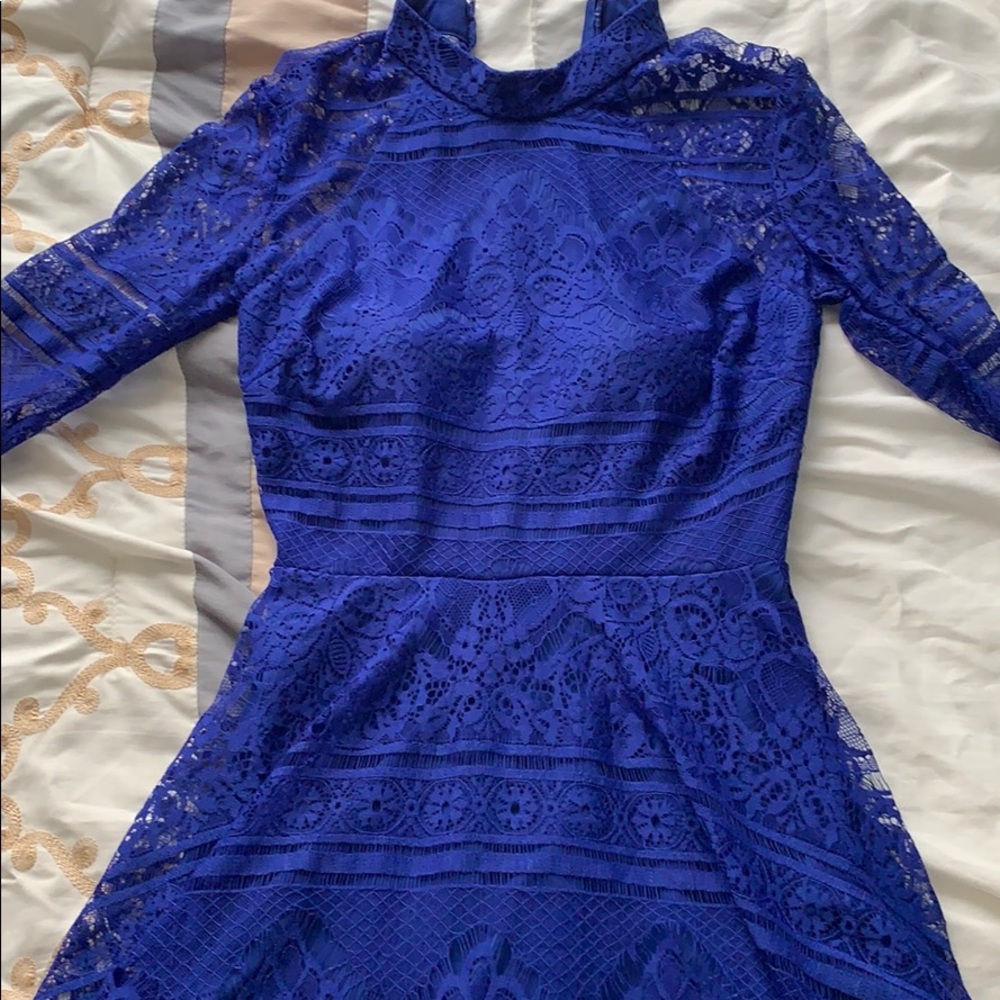 Blue lace mini dress